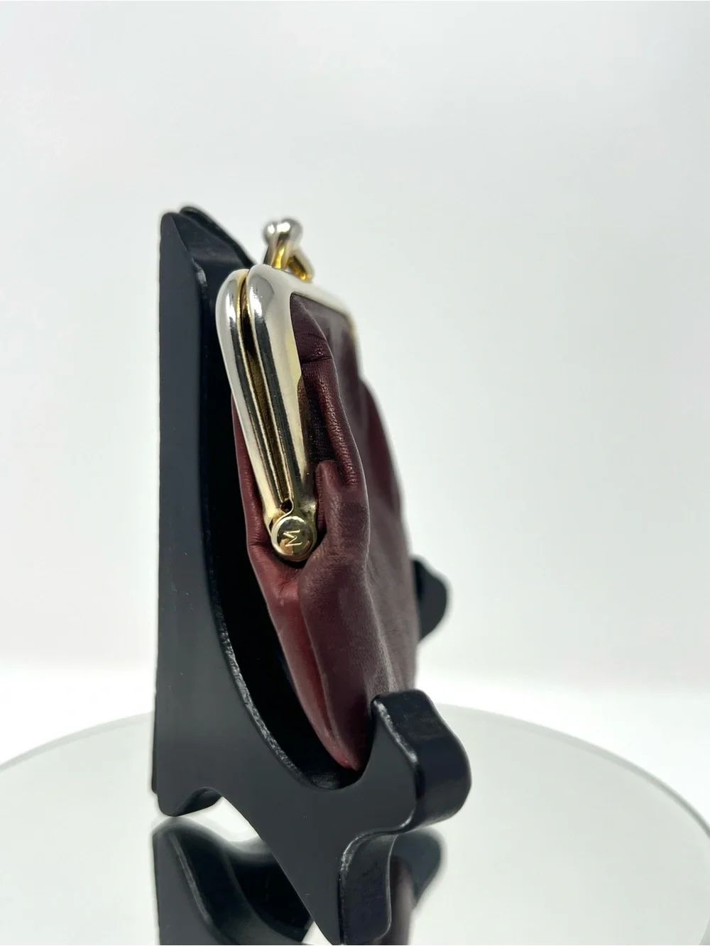Vintage ROLFS Oxblood Burgundy Leather Coin Purse Kiss Lock Tooled Rose Boho